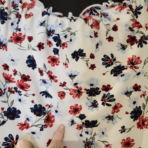 Red Blue Floral Babydoll Top Size M‎ Retro Y2K Coquette Americana Girlhoodcore - Picture 6 of 9